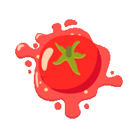 a red tomato with a green stem is surrounded by red liquid