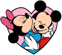 mickey mouse and minnie mouse kissing inside a heart