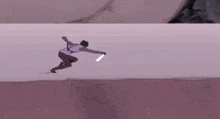 a person is running on a pink surface .