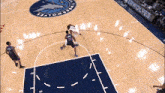 basketball players on a court with the word wolves on the floor