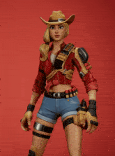 a woman in a cowboy hat holds a piece of paper in her hand