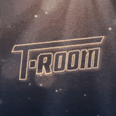 a t-room logo is displayed on a dark brown background
