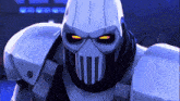 a close up of a robot with glowing eyes