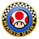 a mario kart logo with a mushroom in the middle of it