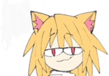 a cartoon girl with cat ears and glasses is making a funny face .