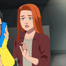 a cartoon character with red hair and blue eyes