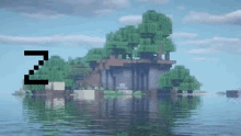 a picture of a minecraft island with the word zen written on it
