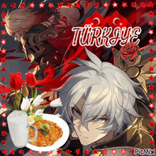 a picture of a knight and a plate of food with the word turkeye written on it