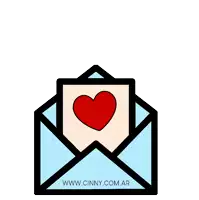 a blue envelope with two red hearts coming out of it and the website cinny.com.ar at the bottom