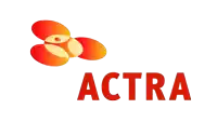 a logo for actra shows a red circle and yellow circles