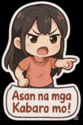 a cartoon girl is pointing at something and says asan na mga kabaro mo