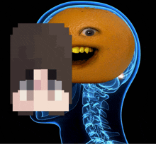 a pixelated image of a person 's head with an orange head behind it
