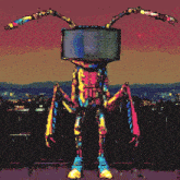 a colorful drawing of a robot with a tv screen on its head