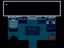 a video game shows a bedroom with two beds and a table