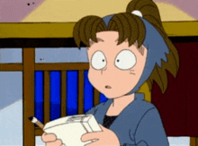 a cartoon character is holding a box and a brush in his hand