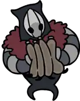 a cartoon drawing of a monster holding something in its mouth
