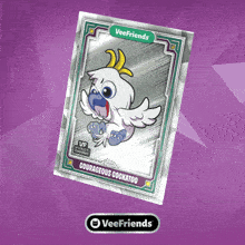 a courageous cockatoo card from veefriends is on a purple background