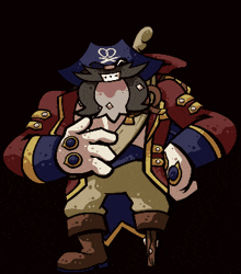 a cartoon illustration of a pirate with a skull and crossbones hat