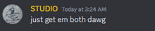 a screenshot of a discord message from studio today at 3:24 am