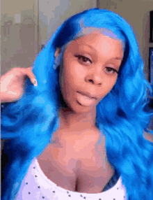 blue hair bright blue selfie pose