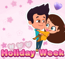 a cartoon drawing of a man carrying a girl with the words hug holiday week below it