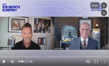 two men are sitting in front of a microphone on a screen that says ' the b2b growth blueprint '