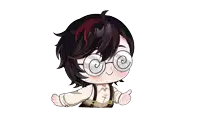 a cartoon of a boy wearing glasses and suspenders giving a thumbs up