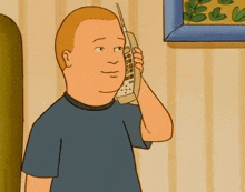a man is talking on a cell phone in a cartoon .