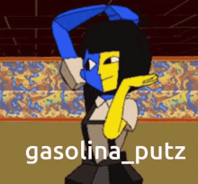 a cartoon of a girl with the words gasolina putz on the bottom right