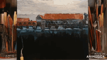 a painting on a canvas with the words made in animatica on the bottom