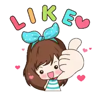 a cartoon girl is giving a thumbs up sign with the word like surrounded by hearts