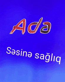 a blue background with the word ada in red letters