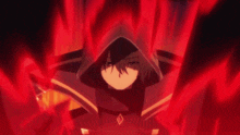 a person with a hood on their head is surrounded by red light