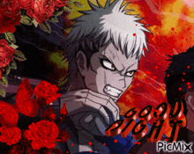 a picture of a man with roses and the words good night