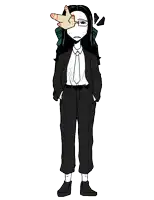 a black and white drawing of a woman in a suit with a hand on her face