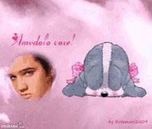 a picture of elvis presley and a stuffed animal with a pink bow on it