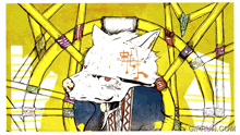 a cartoon drawing of a wolf with chinese writing on his face