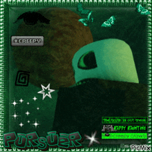 a picture of a green monster with the word creepy in the middle