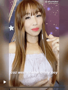 a video of a woman with the words coz were reunited hey hey at the top