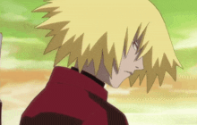 a cartoon character with a red jacket and yellow hair