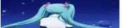 hatsune miku is standing in front of a blue sky with a person in the background .