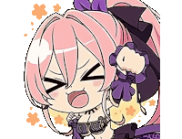 a cartoon drawing of a girl with pink hair and a bow
