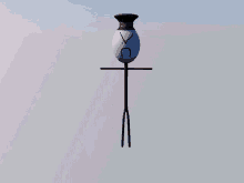 a blue object with a red and white hat on it