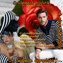 a picture of a man and a woman with the words un sabado agradable on it