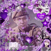 a man in a military uniform with a purple heart that says i love you on it