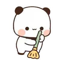 a cartoon of a panda holding a broom in its paws