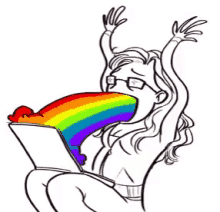 girl vomit rainbow laptop yay