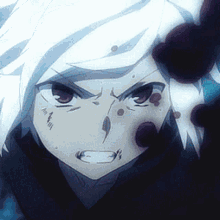 a close up of a cartoon character 's face with blood on it