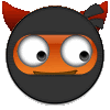 a ninja face with devil horns and a black mask .