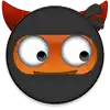 a ninja face with devil horns and a black mask .